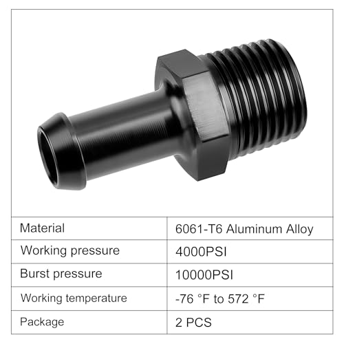 EVIL ENERGY 1/2" NPT Male to 1/2" Barb Fitting Adapter Straight Aluminum Black 2PCS - size: 1/2 NPT to 1/2 Barb