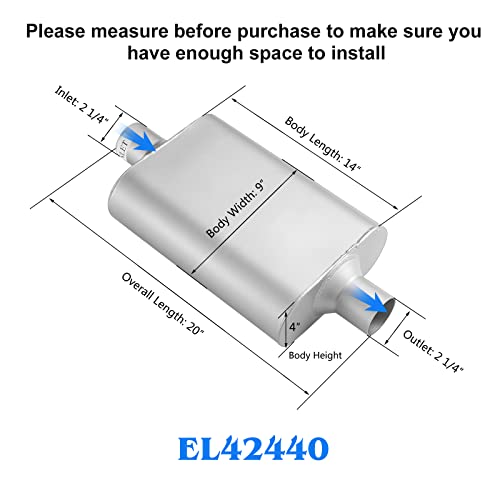 Universal Muffler 2.25 with Aggressive Sound,Anti-corrosive Muffler,Dual Chamber Race Performance Mufflers 2.25 inch for Cars,Trucks(2.25" center in | 2.25" center out | overall 18") - color: center in | center out, size: 2.25" center in | 2.25" center ou