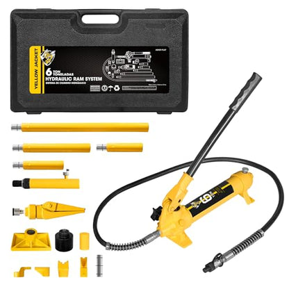 YELLOW JACKET 6 ton Porta Power Kit Hydraulic Ram Jack Pusher Puller Auto Body Frame Repair Tool with Blow Mold Carrying Storage Case for Car Repair,Truck,Farm - size: 6 Ton