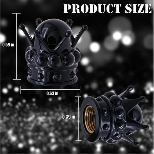 4PCS Crown Bling Tire Stem Valve Caps, Crystal Diamond Tire Air Cap Set Universal Copper Core Stem Covers for Cars, SUV, Trucks, Bikes, Motorcycles, Bicycles (Black & Black) - color: Black & Black Round Bling