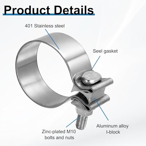 HARFINGTON 410 Stainless Steel Exhaust Clamp 2.48" Butt Joint Narrow Band Muffler Seal Exhaust Narrow Lap Butt Clamps for Pipes Mufflers Converters System Repair, Silver - size: Range 63-71 mm, Band Width 30mm