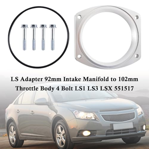 Bruce & Shark 102mm Aluminum Throttle Body Adapter Spacer Plate Kit Compatible with GM LS1 LS3 LSX LS Engine, With 4 Bolt & O-Ring