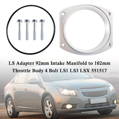 Bruce & Shark 102mm Aluminum Throttle Body Adapter Spacer Plate Kit Compatible with GM LS1 LS3 LSX LS Engine, With 4 Bolt & O-Ring