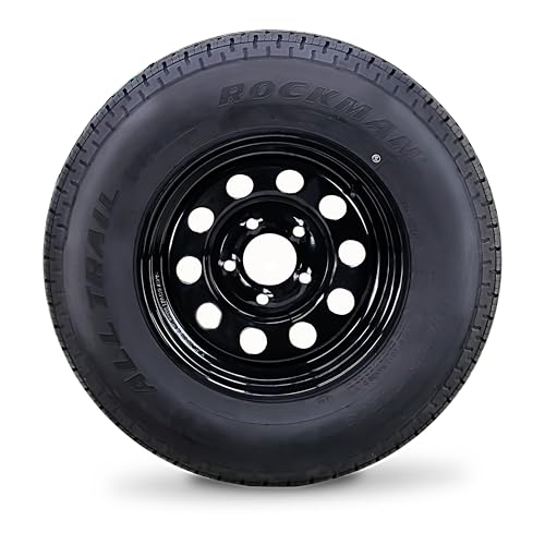 ROCKMAN Trailer Tire Wheel ST205/75R14 8-Ply D 105M 5X4.5 PCD Black Mod Rim - size: ST205/75R14 8PR/5x4.5