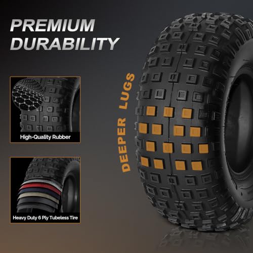 TUFFIOM 145/70-6 ATV UTV Tires for All-Terrain, 6PR Mini Bike Tires with Good Longitudinal Traction and Reversing Performance on Mud, Sand and Rocks, Tubeless, Set of 2 - size: 145/70-6 6PR (2 pack)