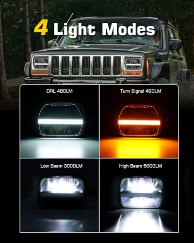 BICYACO DOT 5x7 7x6 LED Headlights, 105W Hi/Lo Sealed Beam Headlamp with White DRL Amber Turn Signal, H6054 H5054 Replacement Compatible with Jeep Wrangler YJ Cherokee XJ Kenworth T300 1997-2010 - color: Classic Black C