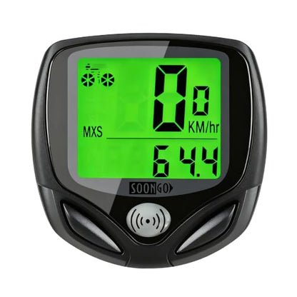 SOON GO Wireless Waterproof Bike Computer, Bicycle Speedometer Odometer with Large LCD Green Backlight, Auto Sleep & Wake-Up, Accurate Multi-Function Speed Tracker for Mountain, Road & Folding Bikes