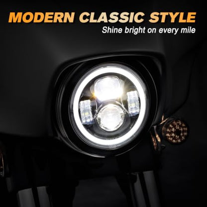 7 inch Motorcycle LED Headlight w/DRL fit for Harley Street Glide, Black - color: Black