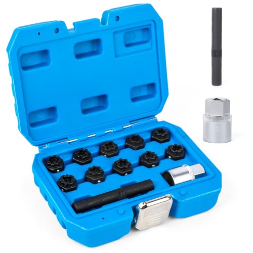 BELEY Spline Wheel Lock Lug Nuts Key Socket Automotive Wheel Anti-Theft Screws Remover Socket Keys Remover Kit (12pcs for Benz)