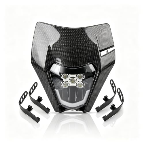 Dirt Bike Headlight,Dirtbike LED Headlights Kit Motorcycle Head Lamp Light Kit Universal for Most Dirt Pit Enduro Bike Motorcycle Headlamp Frontlight for ATV Imitation Carbon Fiber - color: Imitation Carbon Fiber