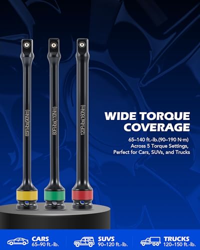 OMT Torque Limiting Extension Bar Set 5pcs 1/2" Drive Torque Sticks - size: 5 PCS