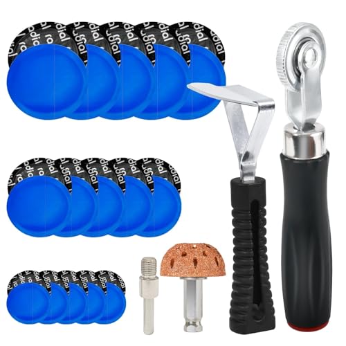 35PCS Flat Tire Repair Kit Car Tire Patch Kit Heavy Duty Tire Repair Tool Car Tire Repair Kit,30pcs Tire Patches 32mm/42mm/58mm with Tire Patch Roller Tire Inner Liner Scraper for Car Motorcycle Bike