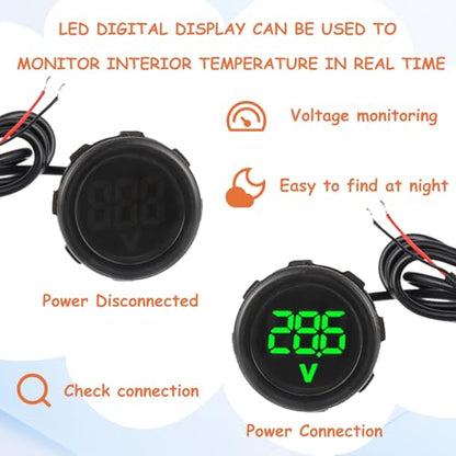 2 Pieces Waterproof DC 4V-100V Voltmeter Gauge (Green) - color: Green, size: Waterproof