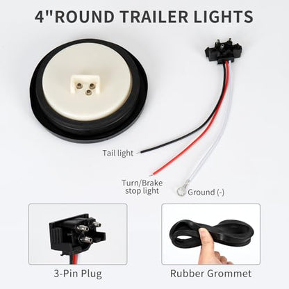 4" Round LED Trailer Tail Lights 3-in-1 - color: 4pcs red