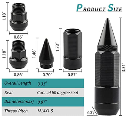 M14X1.5 Spikes Lug Nuts 24PCS - color: Black