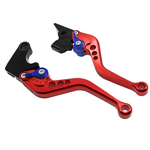 FXCNC CNC Aluminum Short Adjustable Brake Clutch Levers Compatible with YZF R3 R25 2013-2021, MT-03 MT-25 MT03 MT25 2015-2021 - color: Red Lever with Blue Adjuster