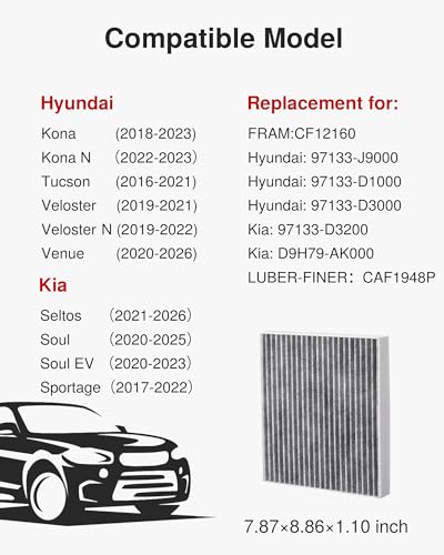 Puroma Cabin Air Filter Activated Carbon for CF12160 CAF1948P Hyundai KIA - style: CAF160S