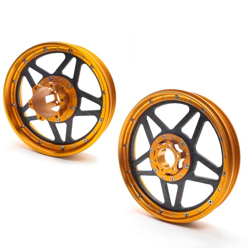 TREAL Losi Promoto MX Front and Rear Wheels(2P), CNC Machined Aluminum w Carbon Rims for Losi 1/4 FXR Motorcycle(Orange) - color: orange