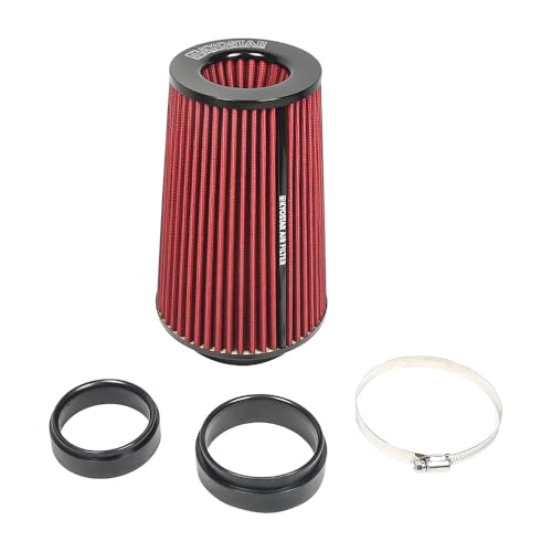 Universal 3/3.5/4" (75/89/100mm) High-Flow Air Filter, Reusable Cone Cold Air Intake, High Performance, Clamp-On Car High Flow Air Kit, Flange Diameter: 3/3.5/4 Inch, Height: 10 Inch, RED - color: RED