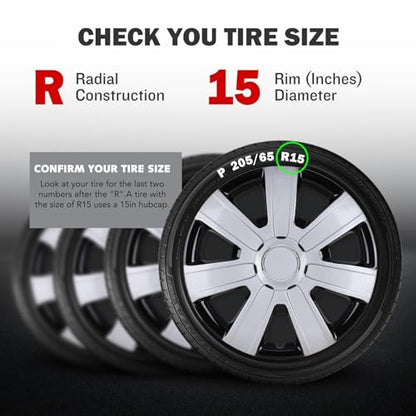 15 Inches Wheel Rim Cover Hubcaps, Hubcap Wheel Cover Replacement - color: 5076-Silver & Black-15