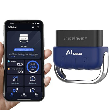 OBD2 Scanner Bluetooth AI Auto Diagnostic Tool Check Engine Car Code Reader for iOS & Android Exclusive APP Clear Error Code Data Reset Wireless Diagnostic Scanner for All OBD-II Vehicles
