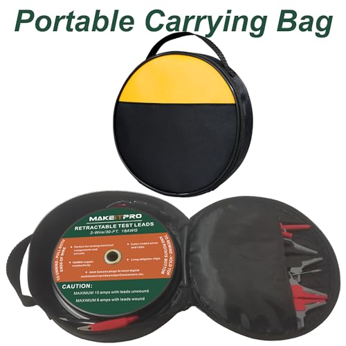 2 Wires 30FT 18AWG Retractable Test Leads with Cable Bag