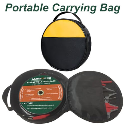 2 Wires 30FT 18AWG Retractable Test Leads with Cable Bag