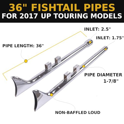 36 Inch Fishtail Slip on Mufflers, Chrome Finish - color: Chrome, size: 36"