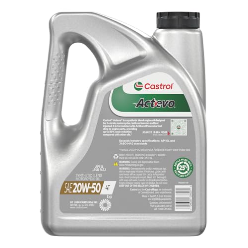 Castrol Actevo 4T 20W-50 Synthetic Blend Motorcycle Oil, 1 Gallon, 3 Pack - size: 4 Quart Jug, Pack of 3, style: Motorcycle Oil
