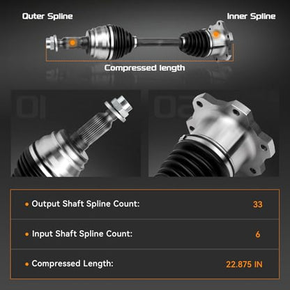 Front CV Axle Shaft Assembly Pair for Chevy Silverado 1500 07-20 60-1430
