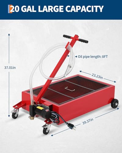 20 Gallon Steel Oil Drain Cart with 110V Electric Pump & 8 Ft Hose, Red - color: Red, size: 20 Gallon(110V Electric Pump)