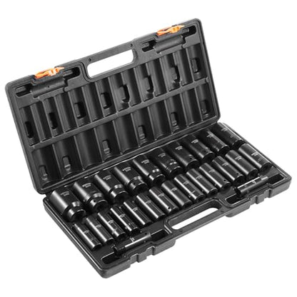VEVOR 1/2" Drive Impact Socket Set, 26 Piece, Metric 10 to 36 mm - size: 1/2" 26 PCS