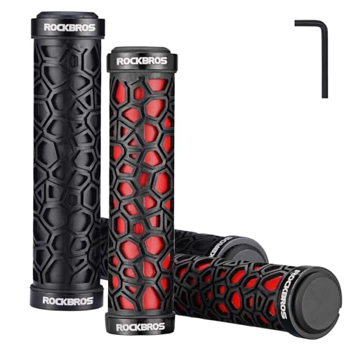 ROCKBROS Bike Handlebar Grips Double Lock-on Bike Grips Non-Slip Bicycle Handlebar Grips for MTB, BMX, Scooters, Folding Bikes 22.2mm - color: A6 - 4 PCS Red + Black