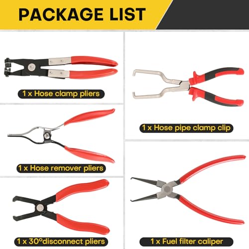 5PCS Fuel Line Pliers Set | Hose Clamp Tool, Heavy-Duty Hose Clamp Pliers Set with Filter Caliper for Automotive Line Repair