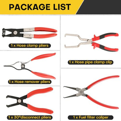 5PCS Fuel Line Pliers Set | Hose Clamp Tool, Heavy-Duty Hose Clamp Pliers Set with Filter Caliper for Automotive Line Repair