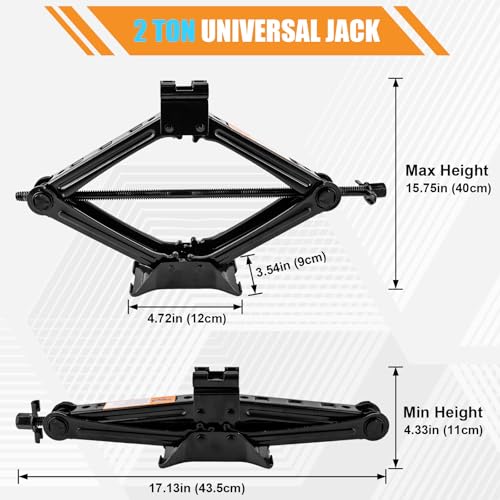 Beaiguna Portable Car Jack Kit, 2 Ton (4409 lbs) Scissor Jack for Car, Upgrade Emergency Spare Tire Changing Repair Kit, Scissor Jack Kit with Lug Wrench, Universal Vehicle Scissor Lift Jacks for SUV