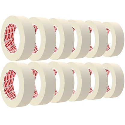 SWRT Masking Tape 1 Inch Wide x 55 Yds, 12 Rolls, White Painters Tape - size: 1 inch x 55 Yards
