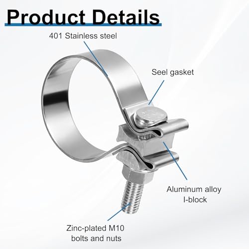 HARFINGTON 410 Stainless Steel Exhaust Clamp 2.17" Butt Joint Narrow Band Muffler Seal Exhaust Narrow Lap Butt Clamps for Pipe Mufflers Converters System Repair, Silver - size: Range 55-64 mm, Band Width 22mm