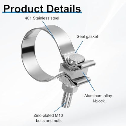 HARFINGTON 410 Stainless Steel Exhaust Clamp 2.17" Butt Joint Narrow Band Muffler Seal Exhaust Narrow Lap Butt Clamps for Pipe Mufflers Converters System Repair, Silver - size: Range 55-64 mm, Band Width 22mm