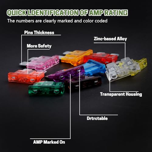 LOCOPOW 100Pcs Standard Blade Fuses Kit Car Fuse Assortment Kit RV Fuses - size: 100PCS