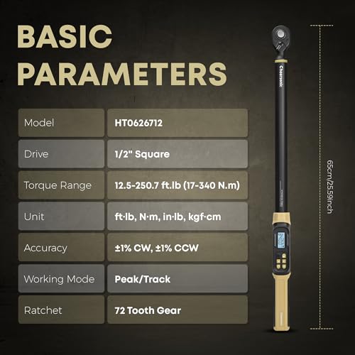 Digital Torque Wrench 1/2 Drive, 12.5-250.8 ft·lb (17-340N.m) ±1% Accuracy Electronic Torque Wrench with Buzzer and LED Heavy Duty Torque Wrench Set with Socket for Car Repair Trucks large machinery - size: 1/2 Drive 12.5-250.8 ft·lb