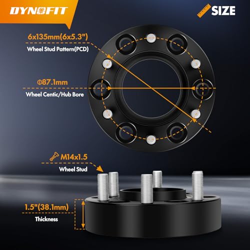 Dynofit 1.5in 6x135 Hub-Centric Wheel Spacers for F150, 87.1mm Hub Bore, M14x1.5 Thread, Forged 6-Lug Wheel Adapters for 2015-2026 Ford F-150, Expedition & Navigator, 4 Piece Spacers - size: 1.5 Inch (2015-2026 F150)