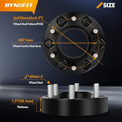 Dynofit 1.5in 6x135 Hub-Centric Wheel Spacers for F150, 87.1mm Hub Bore, M14x1.5 Thread, Forged 6-Lug Wheel Adapters for 2015-2026 Ford F-150, Expedition & Navigator, 4 Piece Spacers - size: 1.5 Inch (2015-2026 F150)