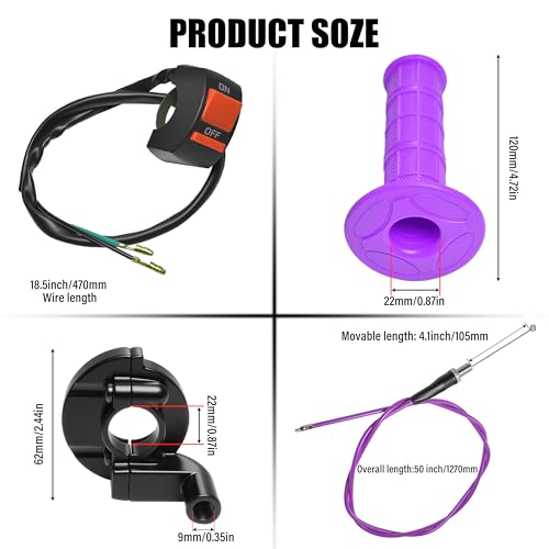 Universal Mini Bike Throttle Assembly&Cable Kit | Direct Replacement for Coleman BT200X,CT200U/EX,MB200&Predator 212cc/196cc Engines | Fits Most 7/8" Handlebar Mini Bikes with Cruise Control (Purple) - color: Purple