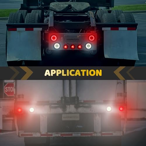 4pcs 4 inch Round LED Trailer Trucks Halo Tail Lights, Red Stop Brake Turn Lights,White LED Reverse Back up Tail Lights w/Rubber Grommet Flash Mount For RV/Van, DC 12V - color: Red/White 4pcs