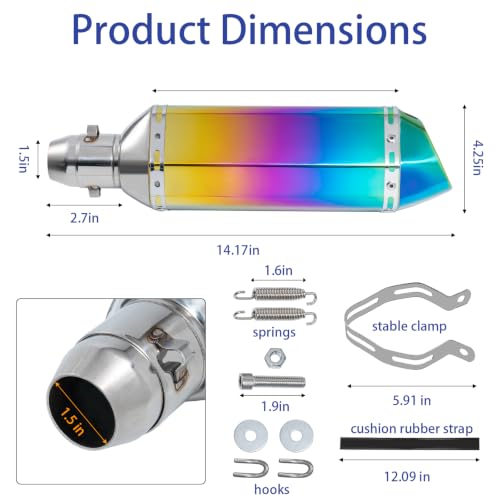 Universal Slip-On Motorcycle Exhaust Muffler, 38-51mm for Dirt Bike ATV (Rainbow Multi-Color Aluminum)