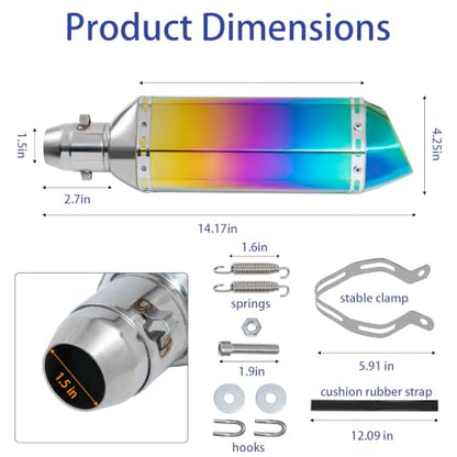 Universal Slip-On Motorcycle Exhaust Muffler, 38-51mm for Dirt Bike ATV (Rainbow Multi-Color Aluminum)