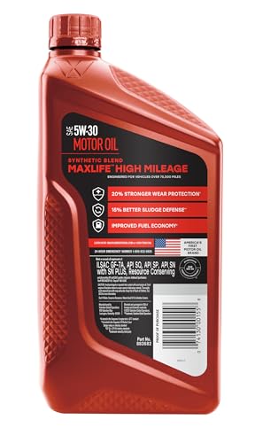 Valvoline MaxLife High Mileage 5W-30 Synthetic Blend Motor Oil 1 Quart, Pack of 6 - size: 1 qt (Pack of 6), style: High Mileage