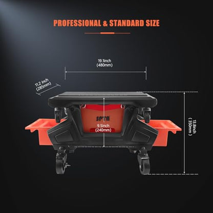 SPTA Automotive Mobile Rolling Mechanics Stool - Heavy Duty Roller Creeper Seat Soft Rubber Cushion Brake Wheels Storage Drawers Tray Roller Seat for Home DIY Garage Car Detail, 330lb Load Bear -PT161