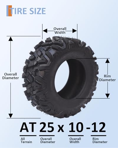 GarveeTech Set of 4 ATV/UTV All-Terrain Tires 25x8-12 Front & 25x10-12 Rear, 6 PR Tubeless, Off-Road Mud/Sand/Rock Performance, Rims Not Included - size: 25x8-12 & 25x10-12, style: Pattern A